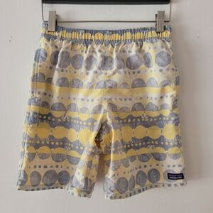Patagonia Boys Baggies Board Shorts Large Lined Yellow Blue Outdoor Active Beach